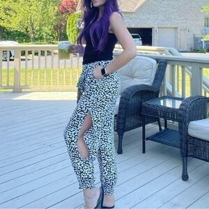 Black Leopard Joggers with Slit Sides​​​​